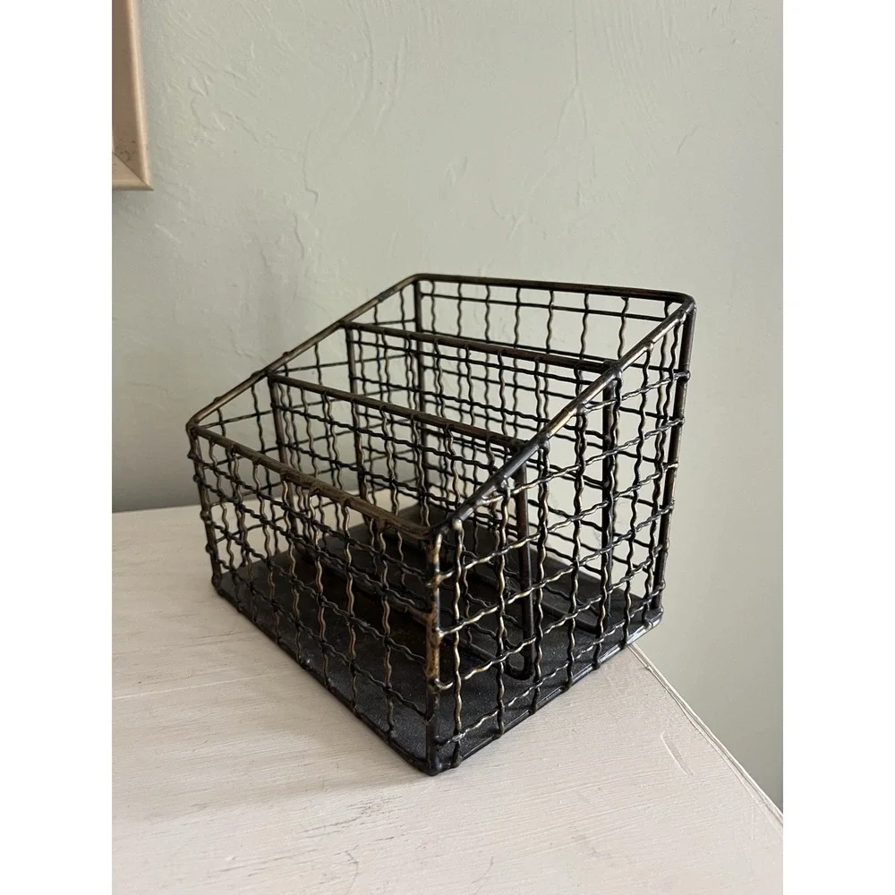 Antique Vintage Wire Desk Organizer Mail Letters Industrial Academia Study Decor